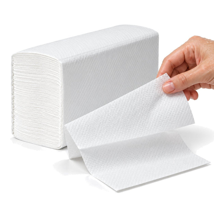 Serviette essuie-main blanche 2 plis pliage en W - 16,2 cm x 32 cm - en situation
