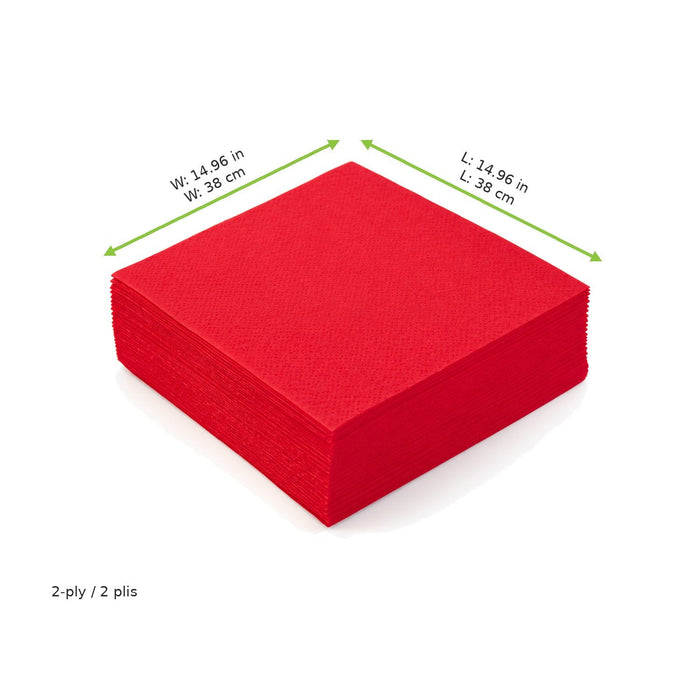 Serviette ouate rouge 2 plis - 38 cm x 38 cm - dimensions