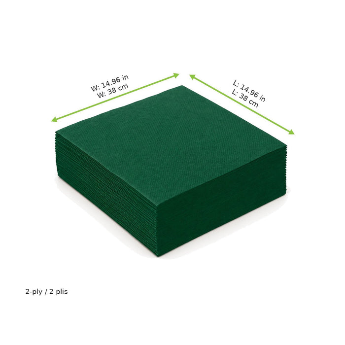 Serviette ouate vert sapin 2 plis - 38 cm x 38 cm - dimensions