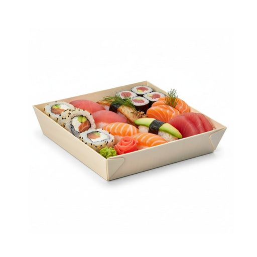 Barquette carrée en bois "Samouraï" 17 cm x 17 cm x 3,6 cm - 100 unités
