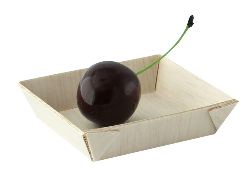 Barquette carrée en bois "Samouraï" 6 cm x 6 cm x 1,5 cm - 20 unités