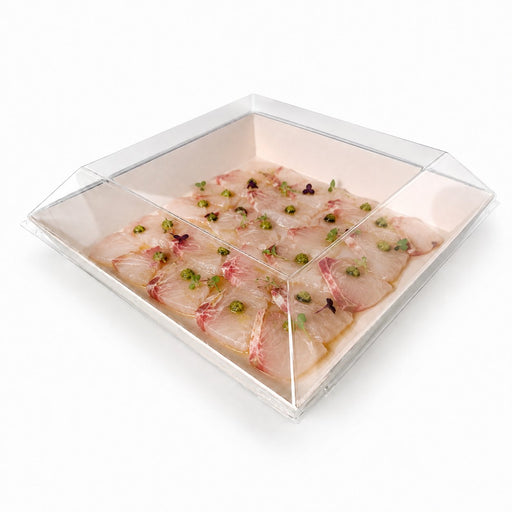 Couvercle dôme PET transparent "Samourai" - 20,7 cm x 20,7 cm x 3,5 cm - Compatible avec 210SAMBQ2020 - en situation