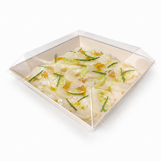 Couvercle dôme PET transparent "Samourai" - 28,8 cm x 28,5 cm x 4 cm - Compatible avec 210SAMBQ2828 - en situation