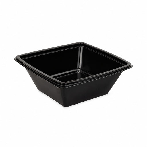 Saladier carré "Pyramide" en PET noir sans couvercle - 1000 ml - 19,5 cm x 19,5 cm - H 7 cm - 100 unités