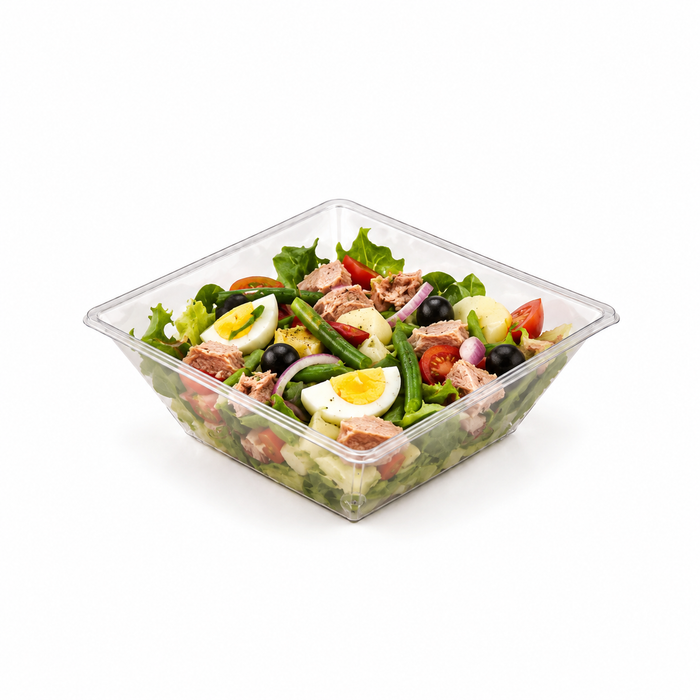 Saladier PET carré transparent 1000 ml 19,5 cm x 19,5 cm x 7 cm - 100 unités