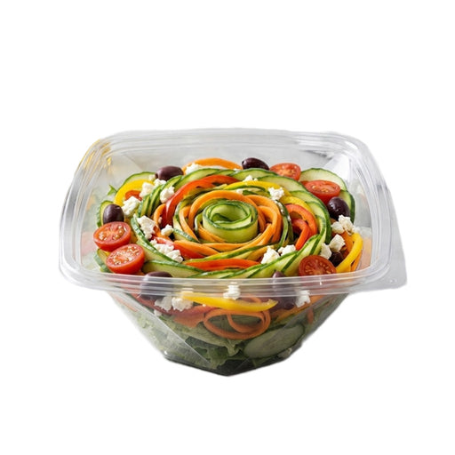Saladier carré vrillé "Twirl" en PET transparent sans couvercle - 1000 ml - 20 cm x 20 cm - H 8 cm - 100 unités
