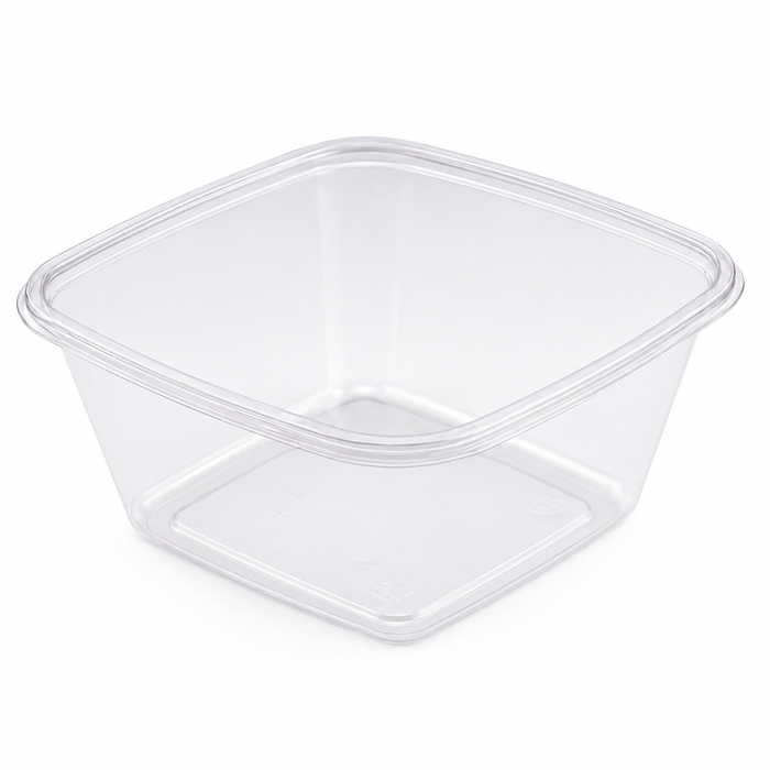 Saladier plastique PET carré transparent 750 ml 16 cm x 16 cm x 7 cm - 100 unités