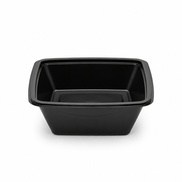 Saladier PET carré noir 750 ml 16 cm x 16 cm x 7 cm - 100 unités