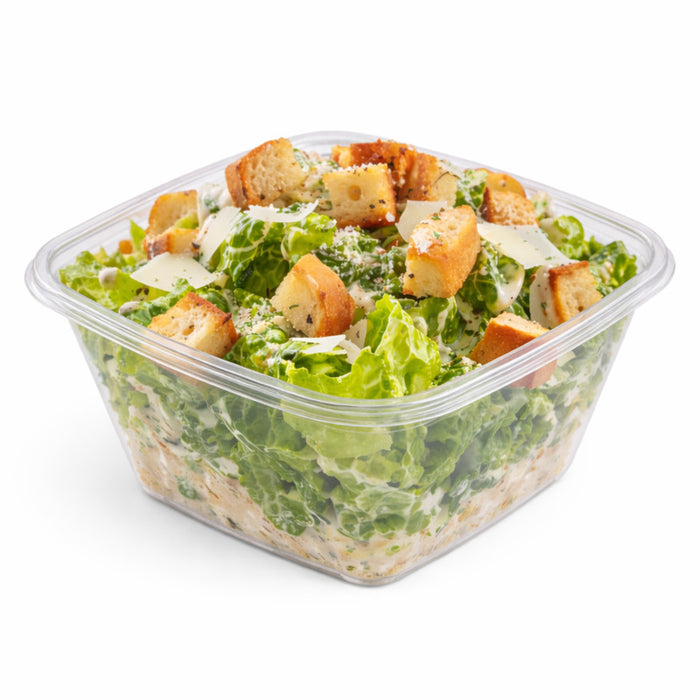 Saladier carré plat en PET transparent sans couvercle - 750 ml - 19 cm x 19 cm - H 4,5 cm - 300 unités