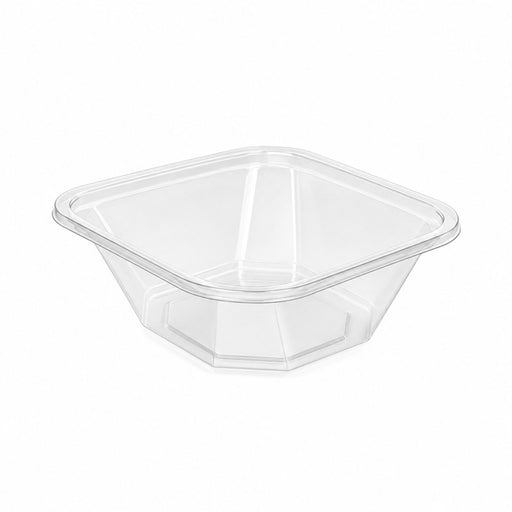 Saladier carré vrillé "Twirl" en PET transparent sans couvercle - 750 ml - 19,5 cm x 19,5 cm - H 5,5 cm - 100 unités