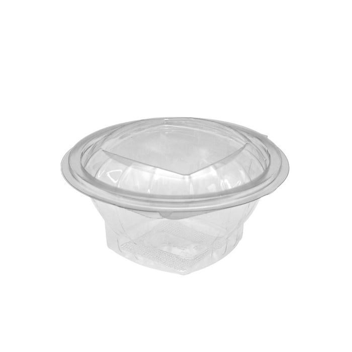 Saladier rond transparent PET avec couvercle attaché 250 ml - Ø 10 cm - H 4,8 cm - 50 unités