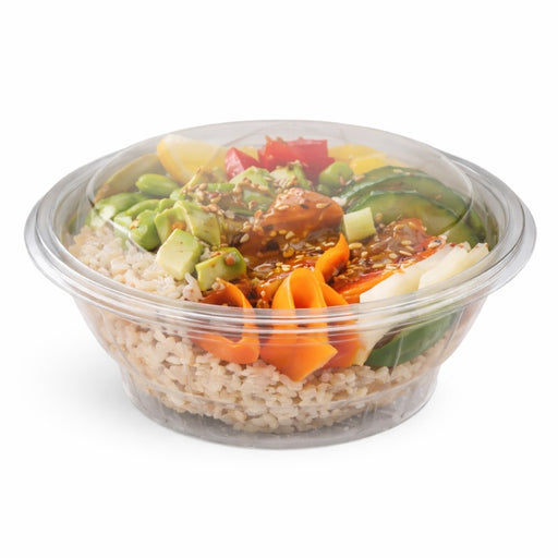 Saladier rond transparent PET avec couvercle attaché 750 ml - Ø 15,1 cm - H 6 cm - 50 unités