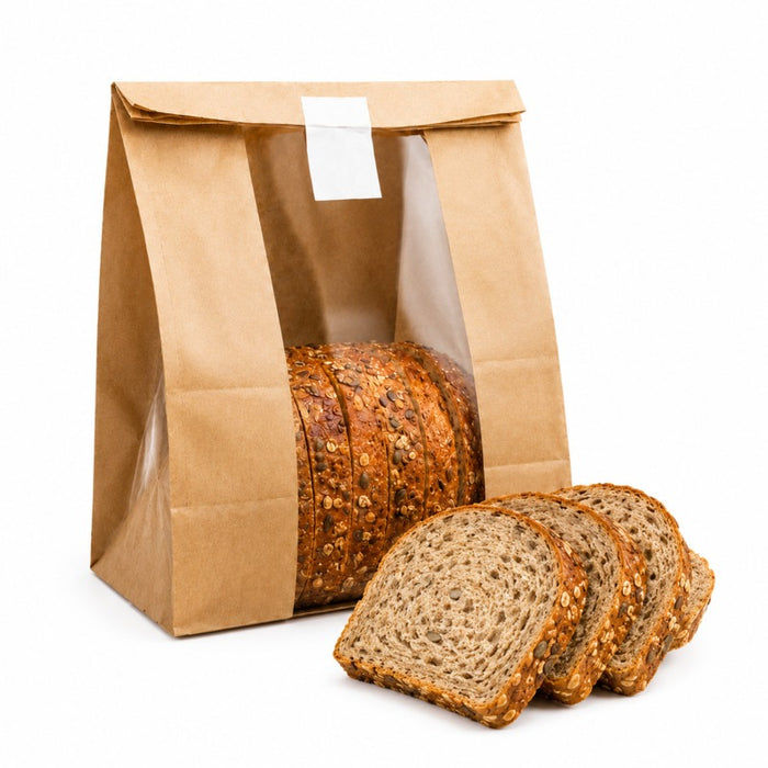 Sac SOS papier kraft brun avec fenêtre 18 cm x 11 cm x 26,5 cm - 125 unités
