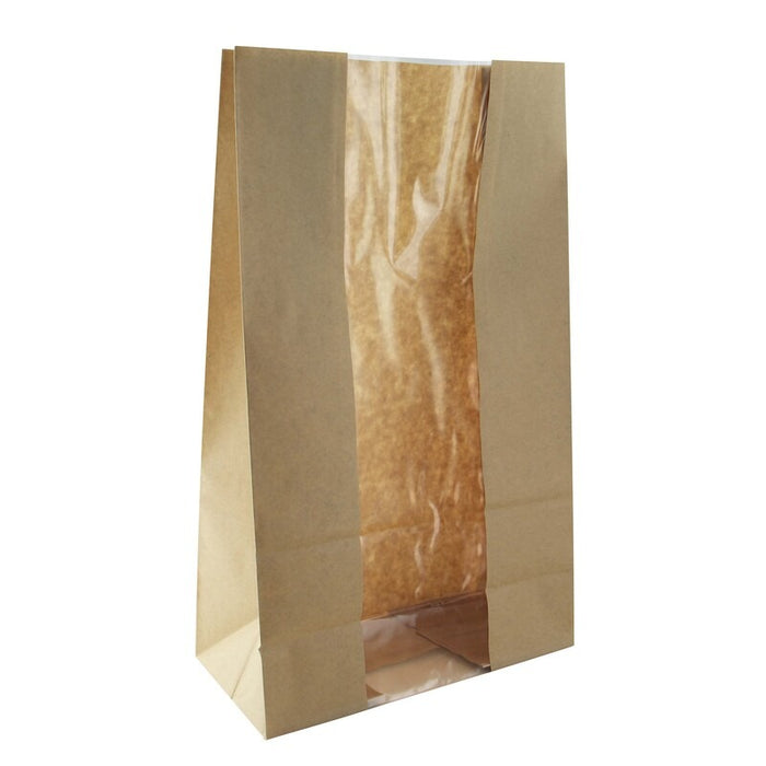 Sac SOS papier kraft brun avec fenêtre 22,5 cm x 12 cm x 37,5 cm - 125 unités