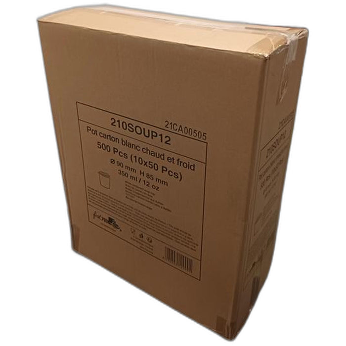 Pot carton blanc chaud et froid - 350 ml - Ø 9 cm - H 8,9 cm - 50 unités