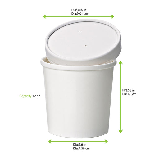Pot carton blanc chaud et froid - 350 ml - Ø 9 cm - H 8,9 cm - 50 unités