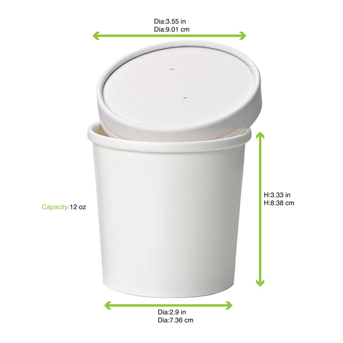 Pot carton blanc chaud et froid - 350 ml - Ø 9 cm - H 8,9 cm - 50 unités
