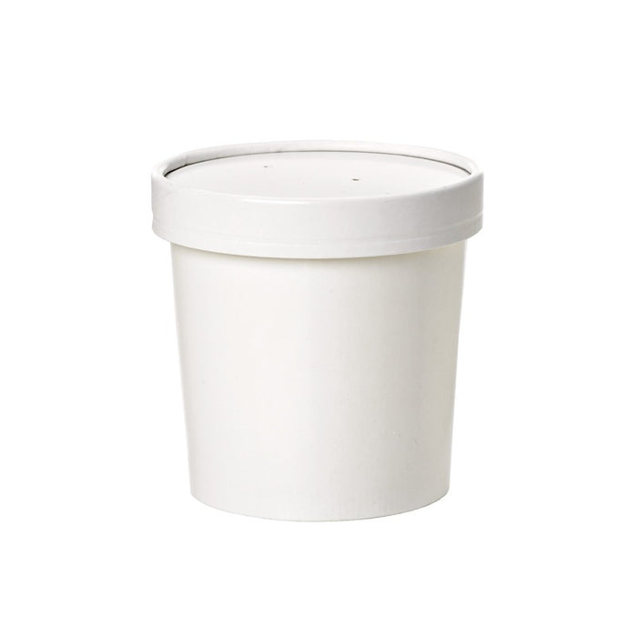 Pot carton blanc chaud et froid avec couvercle carton 350 ml - Ø 9 cm - H 8,5 cm - 25 unités