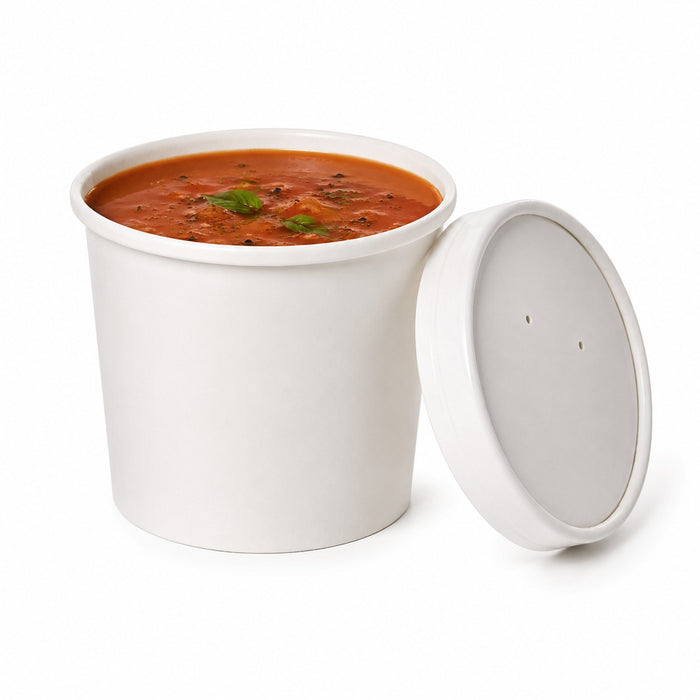 Pot carton blanc chaud et froid avec couvercle carton 960 ml - Ø 11,6 cm - H 14 cm - 25 unités