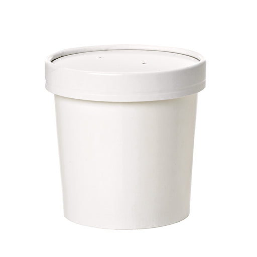 Pot carton blanc chaud et froid avec couvercle carton 960 ml - Ø 11,6 cm - H 14 cm - 25 unités