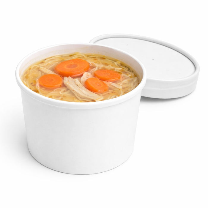 Pot carton blanc chaud et froid avec couvercle carton  - 230ml - 9 cm x 7,3 cm x 6 cm - 25 unités