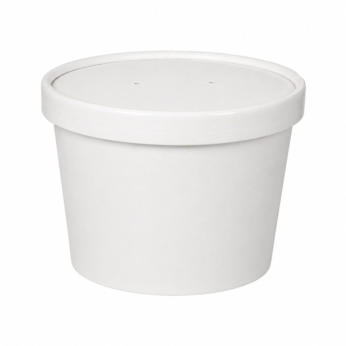 Pot carton blanc chaud et froid avec couvercle carton  - 230ml - 9 cm x 7,3 cm x 6 cm - 25 unités