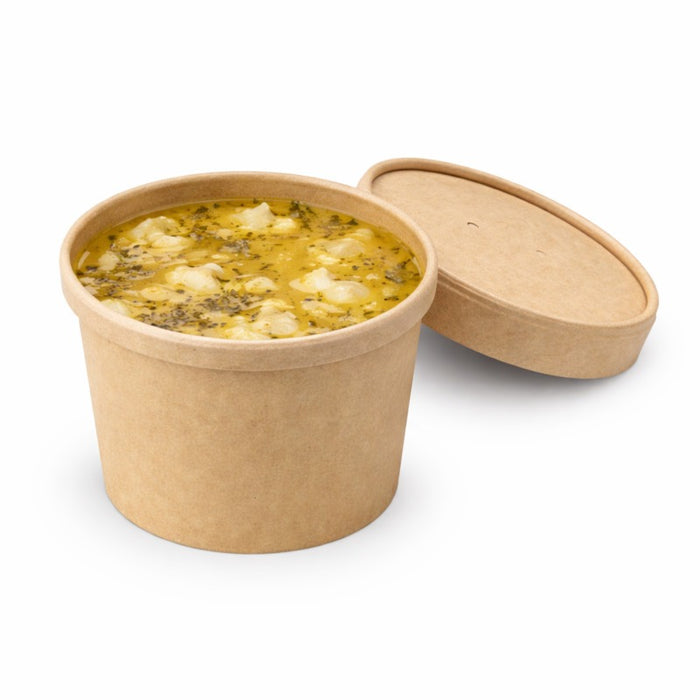 Pot carton brun chaud et froid avec couvercle carton 350 ml - Ø 9 cm - H 8,5 cm - 25 unités
