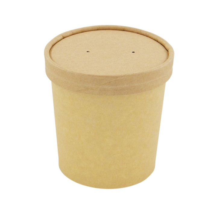 Pot carton brun chaud et froid avec couvercle carton 350 ml - Ø 9 cm - H 8,5 cm - 25 unités