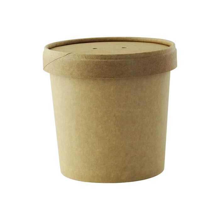 Pot carton brun chaud et froid avec couvercle carton H 8,5 cm 350ml - 25 unités