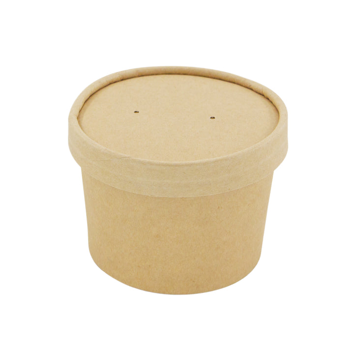 Pot carton brun chaud et froid avec couvercle carton 240 ml - Ø 9 cm - H 6,1 cm - 25 unités