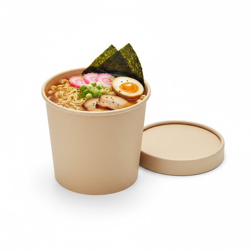 Pot carton fibre de bambou chaud et froid avec couvercle 350 ml - Ø 9 cm - H 8,6 cm - 25 unités
