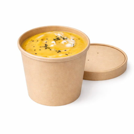 Pot carton fibre de bambou chaud et froid avec couvercle 710 ml - Ø 11,7 cm - H 11 cm - 25 unités