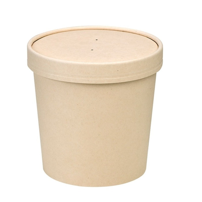Pot carton fibre de bambou chaud et froid avec couvercle 710 ml - Ø 11,7 cm - H 11 cm - 25 unités