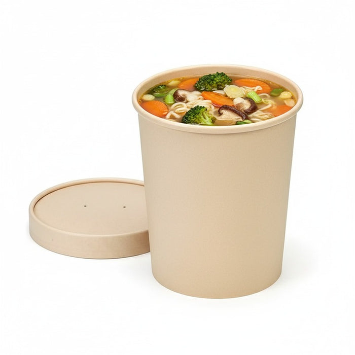 Pot carton fibre de bambou chaud et froid avec couvercle 940 ml - Ø 11,7 cm - H 14 cm - 25 unités