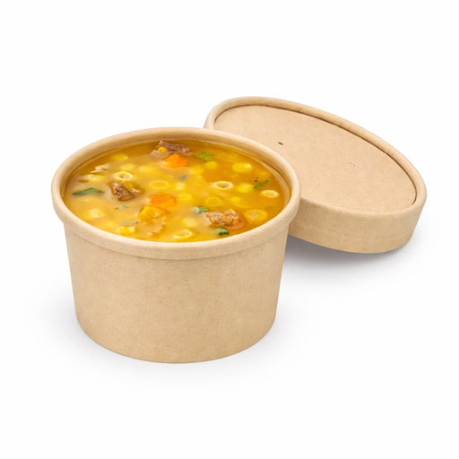 Pot carton fibre de bambou chaud et froid avec couvercle 240 ml - Ø 9 cm - H 7,5 cm - 25 unités