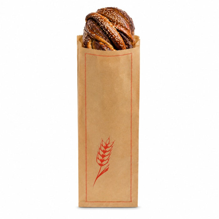 Sac à pain papier kraft brun décor rouge - 18 cm x 7 cm x 61 cm - 500 unités