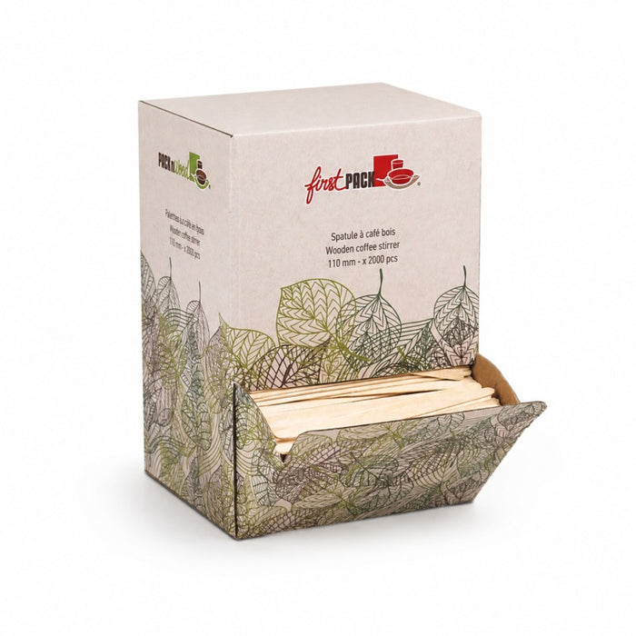 Spatule à café 11 cm bois à bouts arrondis en boite distributrice - 2000 unités