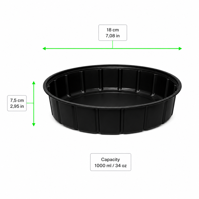 Saladier PS rond noir Ø 18 cm - H 7,5 cm 1000ml - 300 unités