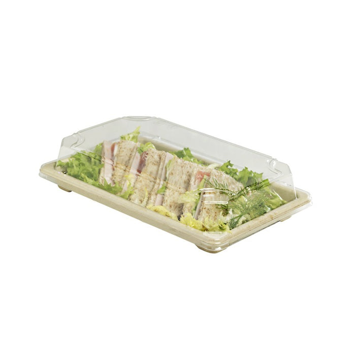 Barquette pulpe avec couvercle PS transparent "Itto" 21,6 cm x 13,5 cm x 4 cm - 50 unités