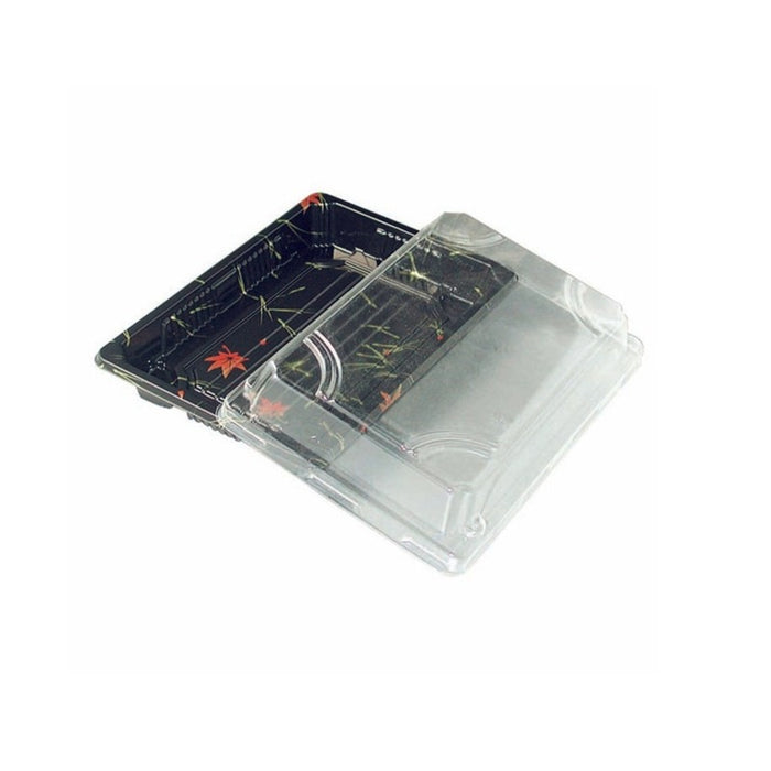 Barquette sushi plastique PS décoré avec couvercle transparent - 200 unités