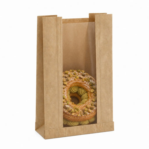 Sac papier kraft brun à fenêtre microperforée 18 cm x 4 cm H 22 cm - 1000 unités