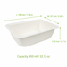 Barquette scellable blanche en pulpe laminée PLA - 950 ml - 19 cm x 13,7 cm x 5,5 cm - 100 unités