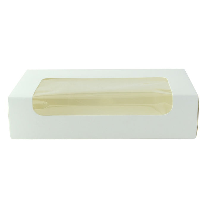 Boite carton blanche laminé à fenêtre 19 x 11,3 x 4,4 cm - 50 unités