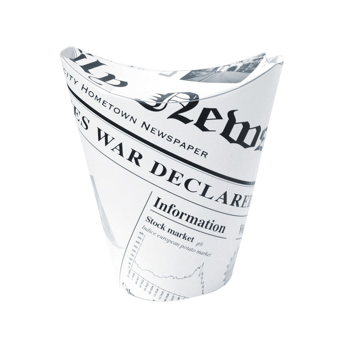 Gobelet carton snack refermable perforé blanc décor "Journal" - 270 ml - Ø 8,3 cm - H 11,8 cm - 50 unités