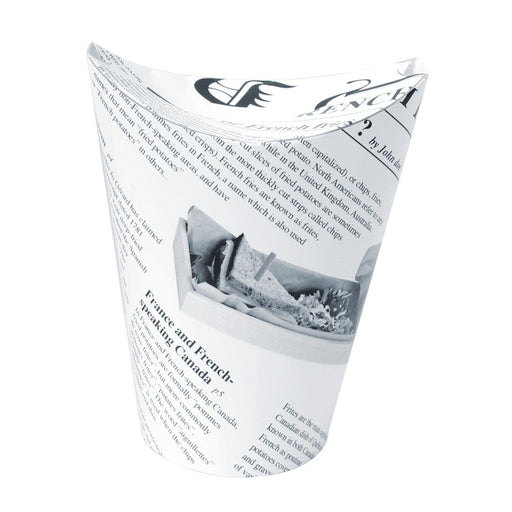 Gobelet carton snack refermable perforé blanc décor "Journal" - 350 ml - Ø 8,6 cm - H 13,9 cm - 50 unités