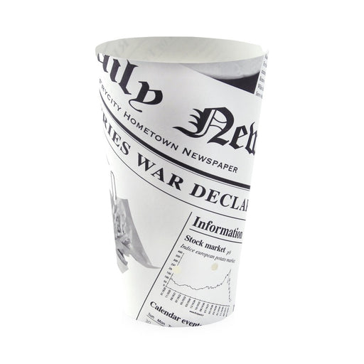 Gobelet carton snack refermable perforé blanc décor "Journal" - 480 ml - Ø 8,8 cm - H 15,7 cm - 50 unités