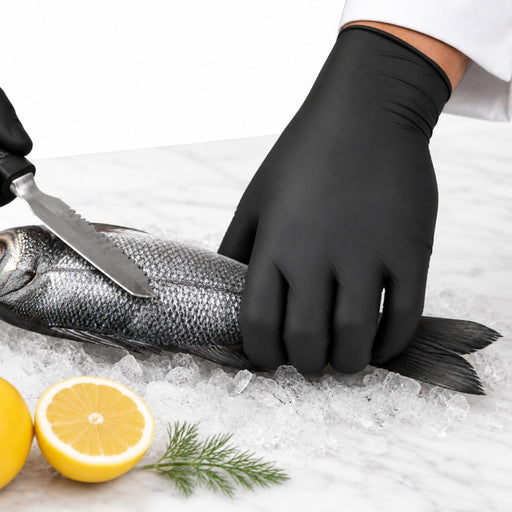 Gant nitrile Ambidextre noir 4,2g contre les produits chimiques dangereux et les micro-organismes A 24 cm x 10,5 cm - 100 unités