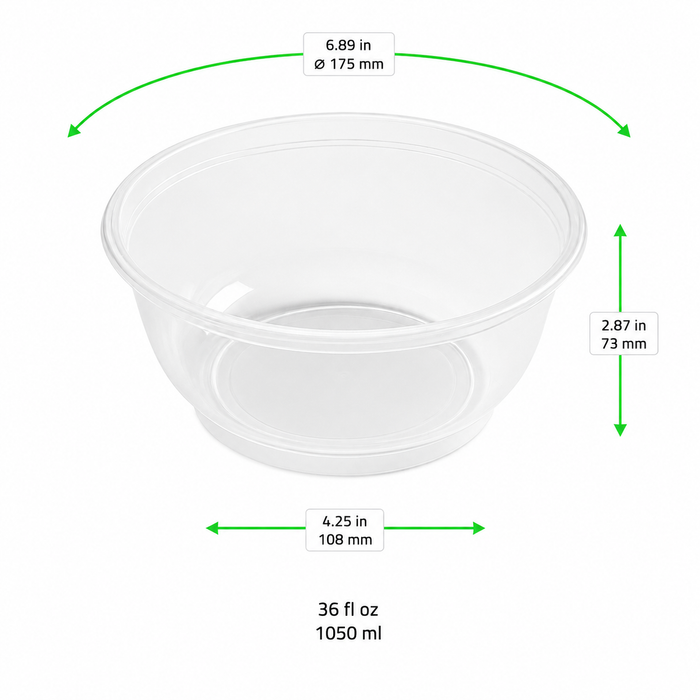 Bol rond en PP injecté transparent - 1050 ml - Ø 17,5 cm - H 7,3 cm - 50 unités