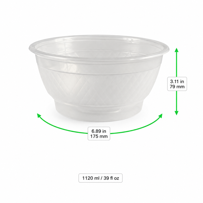 Bol rond en PP injecté transparent - 1120 ml - Ø 17,5 cm - H 7,9 cm - 50 unités