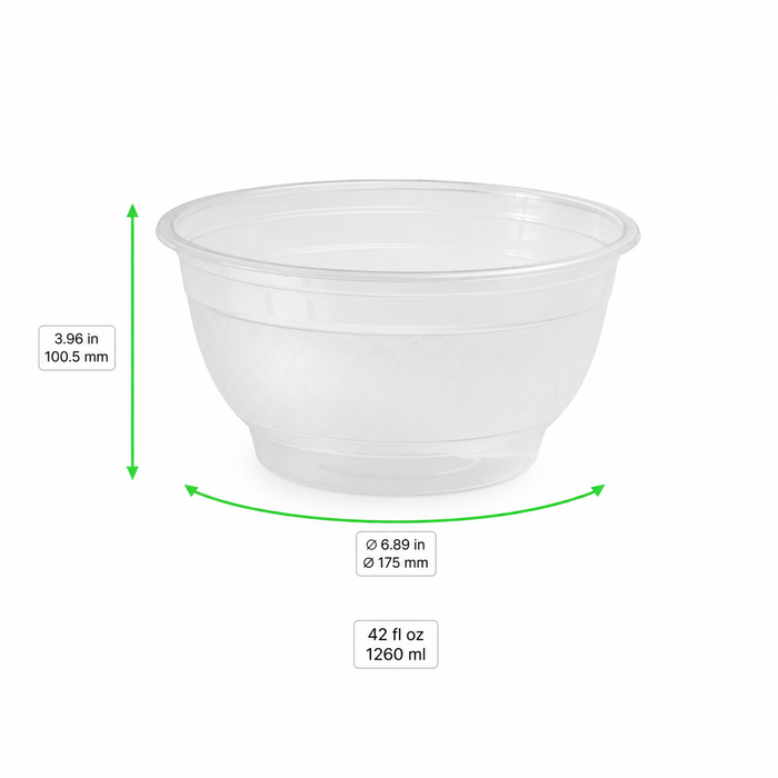 Bol rond en PP injecté transparent - 1260 ml - Ø 17,5 cm - H 8,8 cm - 50 unités